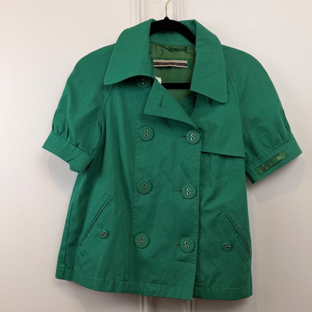 River Island Green Short Sleeve Double Breasted Trench Jacket REAE8640 UK 10 NEW